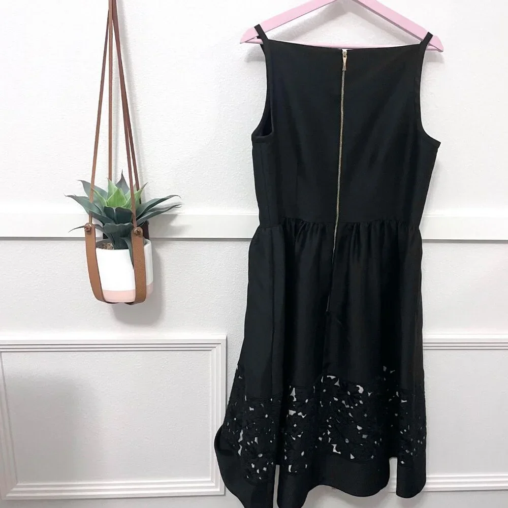 Kate Spade Lace Panel Fit and Flare Dress 14 Black Bateau Neck Sleeveless - Picture 6 of 6